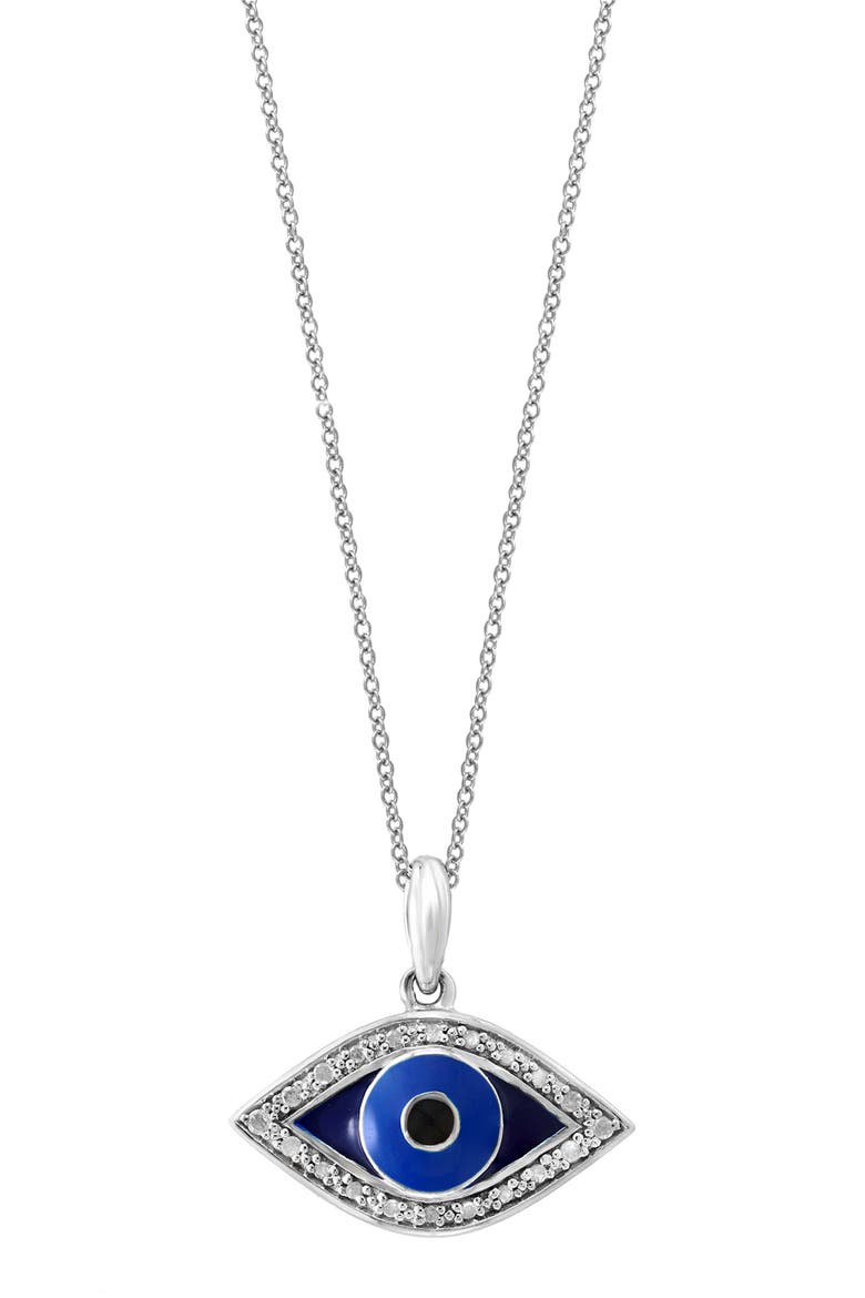 Sterling Silver Diamond Evil Eye Pendant Necklace, Main, color, BLUE