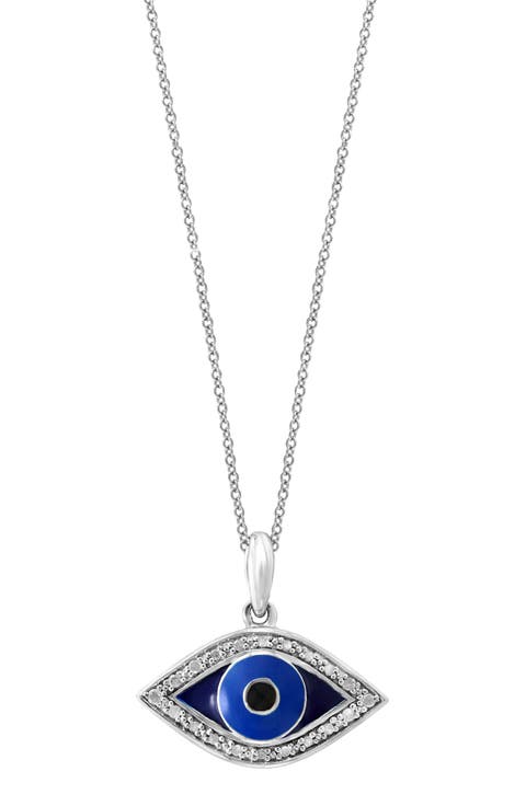 Sterling Silver Diamond Evil Eye Pendant Necklace