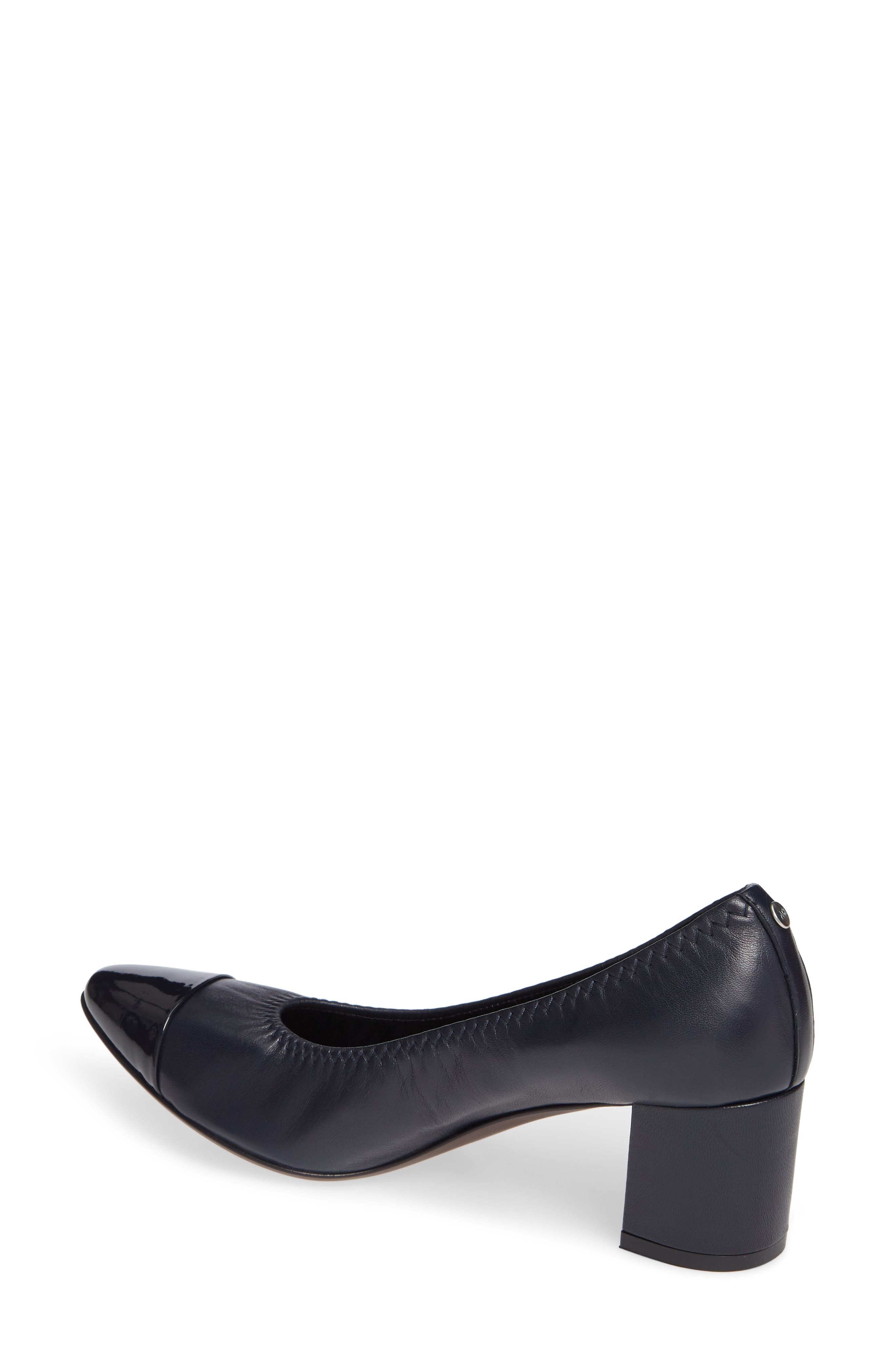 Cap Toe Pump, Alternate, color, NAVY LEATHER/ NAVY PATENT CAP