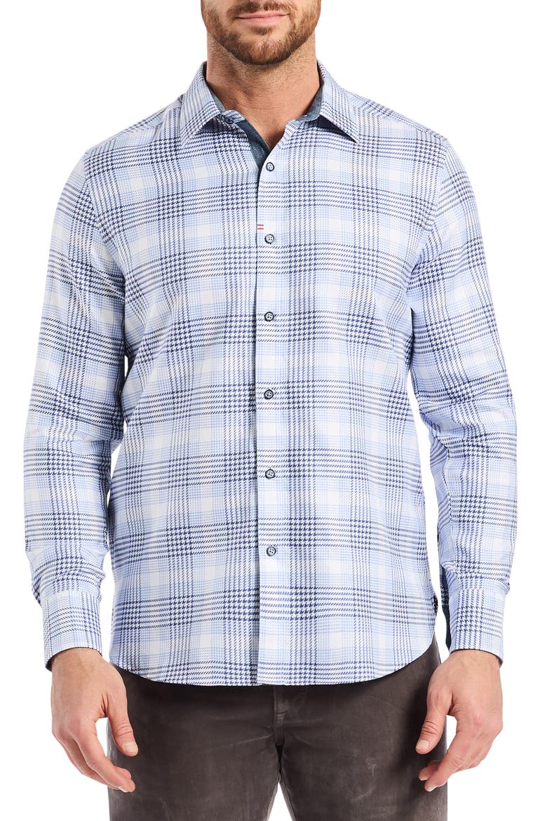 Delford Plaid Cotton Button-Up Shirt, Main, color, NAVY