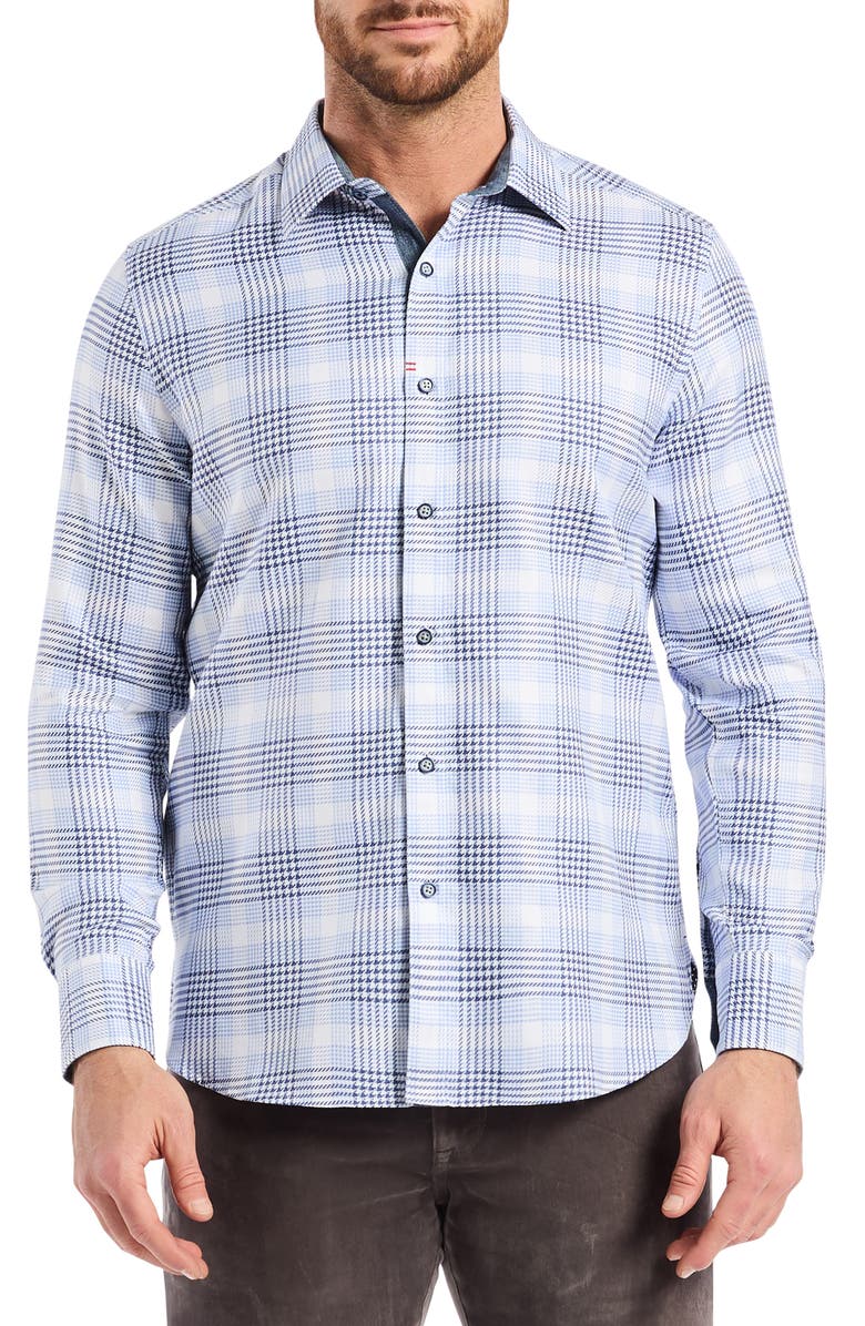 Robert Graham Delford Plaid Cotton Button-Up Shirt, Main, color, Navy