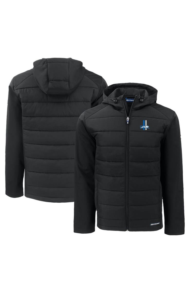 Cutter & Buck Men's Cutter & Buck Black Detroit Lions Throwback Evoke Hybrid Eco Softshell Recycled Full-Zip Hoodie Jacket, Alternate, color, Black