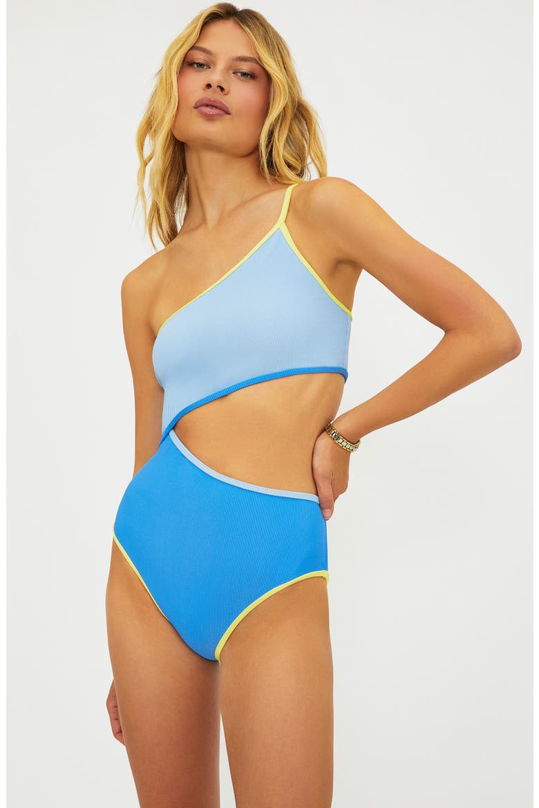 Liora Joyce Colorblock Cutout One-Shoulder One-Piece Swimsuit, Alternate, color, MARINA BLUE
