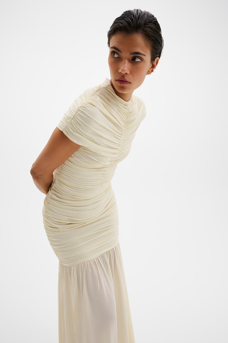 Loana Draped Chiffon Maxi Dress, Alternate, color, Pearl