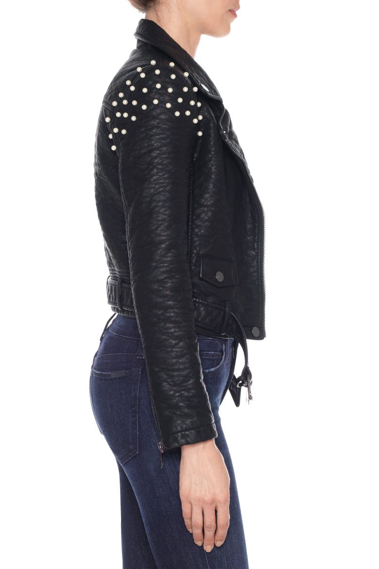 Taylor Embellished Faux Leather Moto Jacket, Alternate, color, BLACK