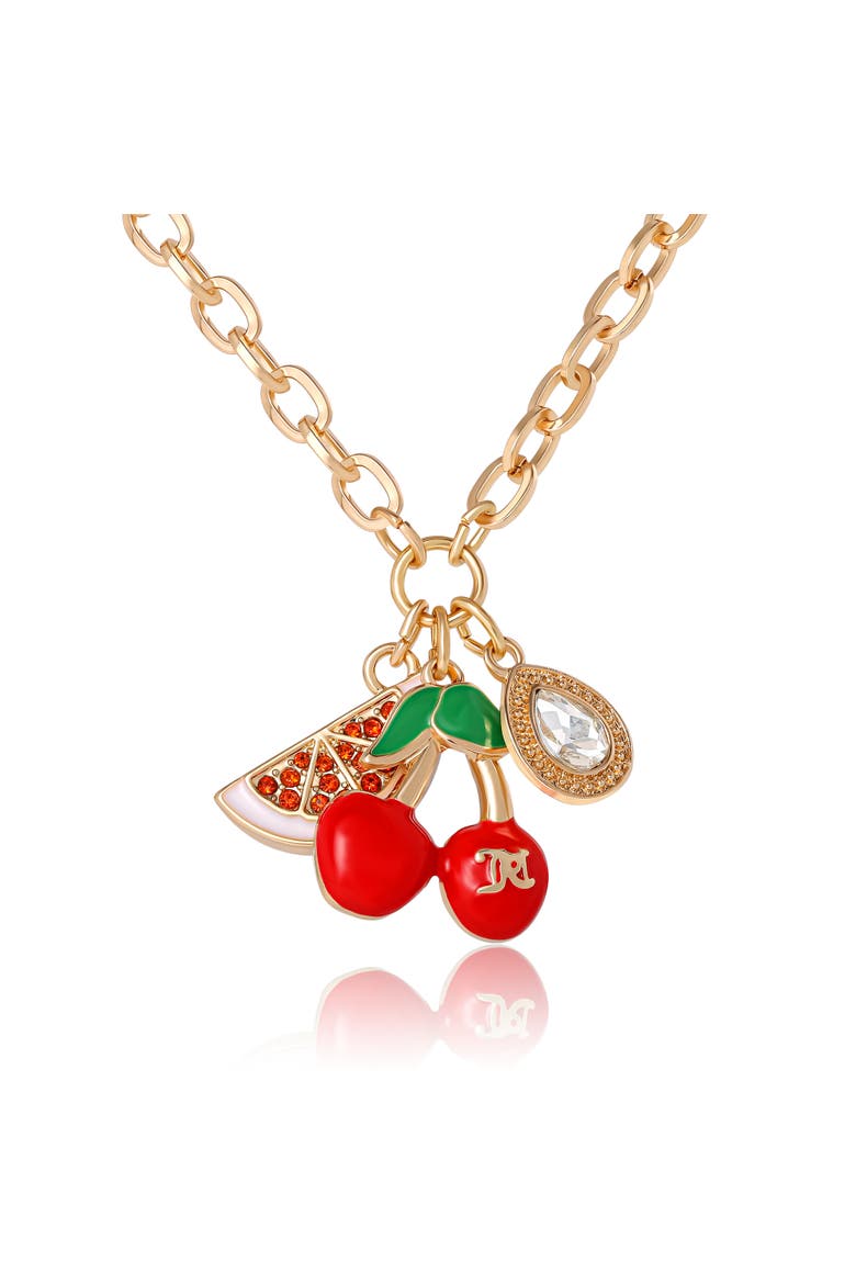 Cherry & Watermelon Charm Necklace, 18 + 2'', Main, color, Gold Tone, Red