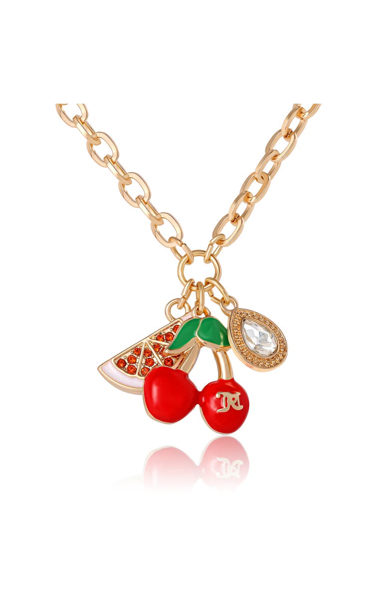 Juicy Couture Cherry & Watermelon Charm Necklace, 18 + 2'', Main, color, Gold Tone, Red
