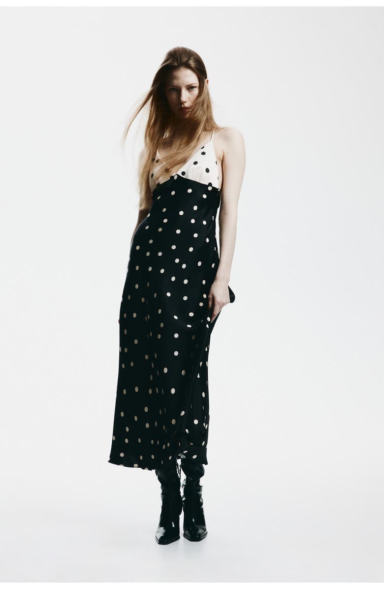 H&M Satin strappy dress, Alternate, color, Black/Dotted