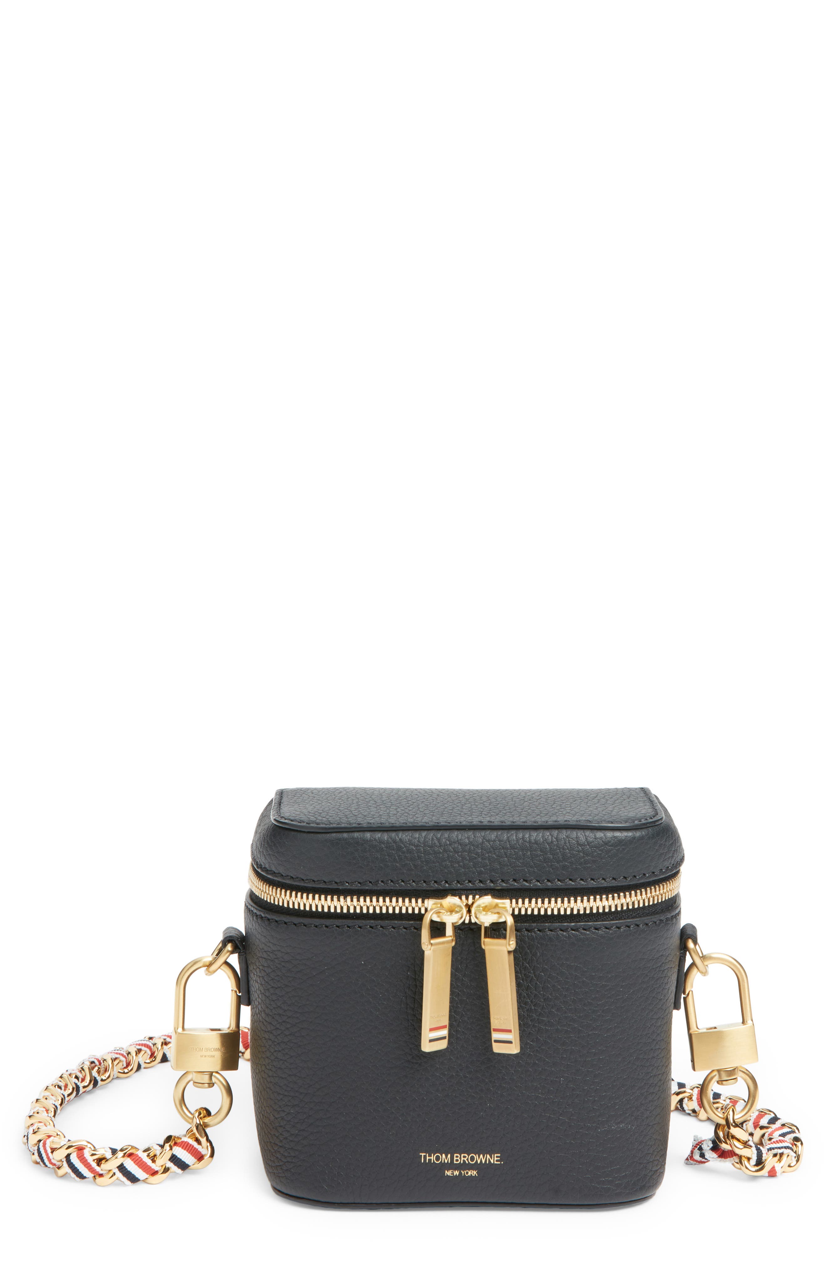 Thom Browne Box Leather Crossbody Pouch In Black