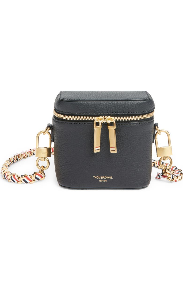 Thom Browne Box Leather Crossbody Pouch, Main, color, Black