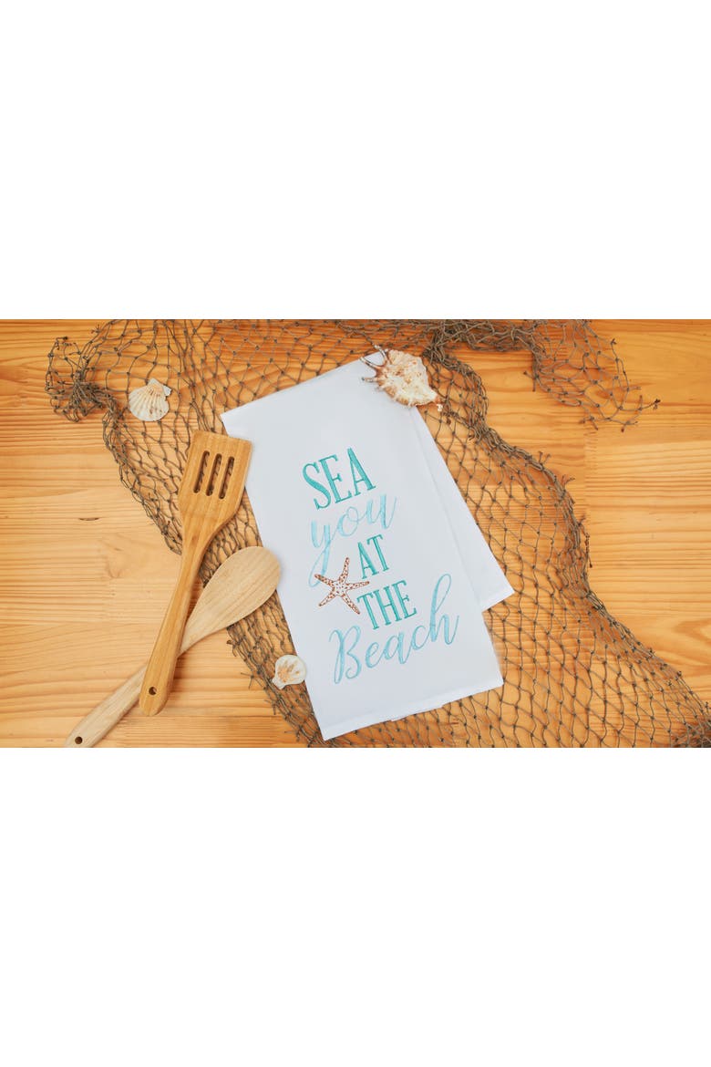 Sea you At The Beach Embroidered Flour Sack Cotton Kitchen Towel, Alternate, color, White