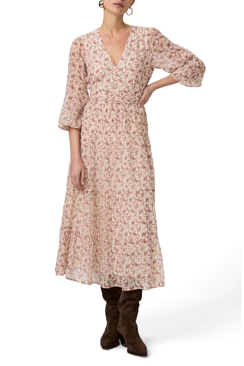 Nicolo Floral Long Sleeve Silk Chiffon Midi Dress, Main, color, CREAM/ FLAGSTONE