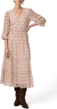 PAIGE Nicolo Floral Long Sleeve Silk Chiffon Midi Dress