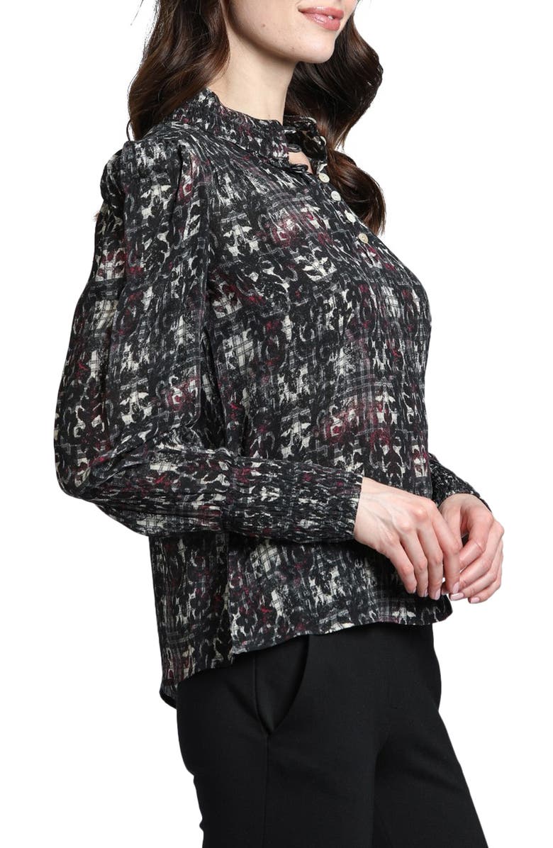 APNY Puff Shoulder Button Front Top, Alternate, color, Black/White Multi