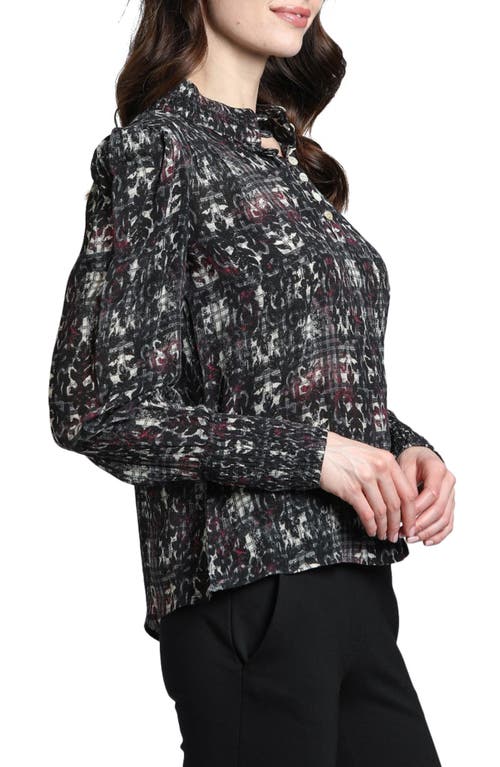 Apny Puff Shoulder Button Front Top In Black/white Multi