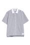 Stripe Short Sleeve Cotton Knit Button-Up Shirt
