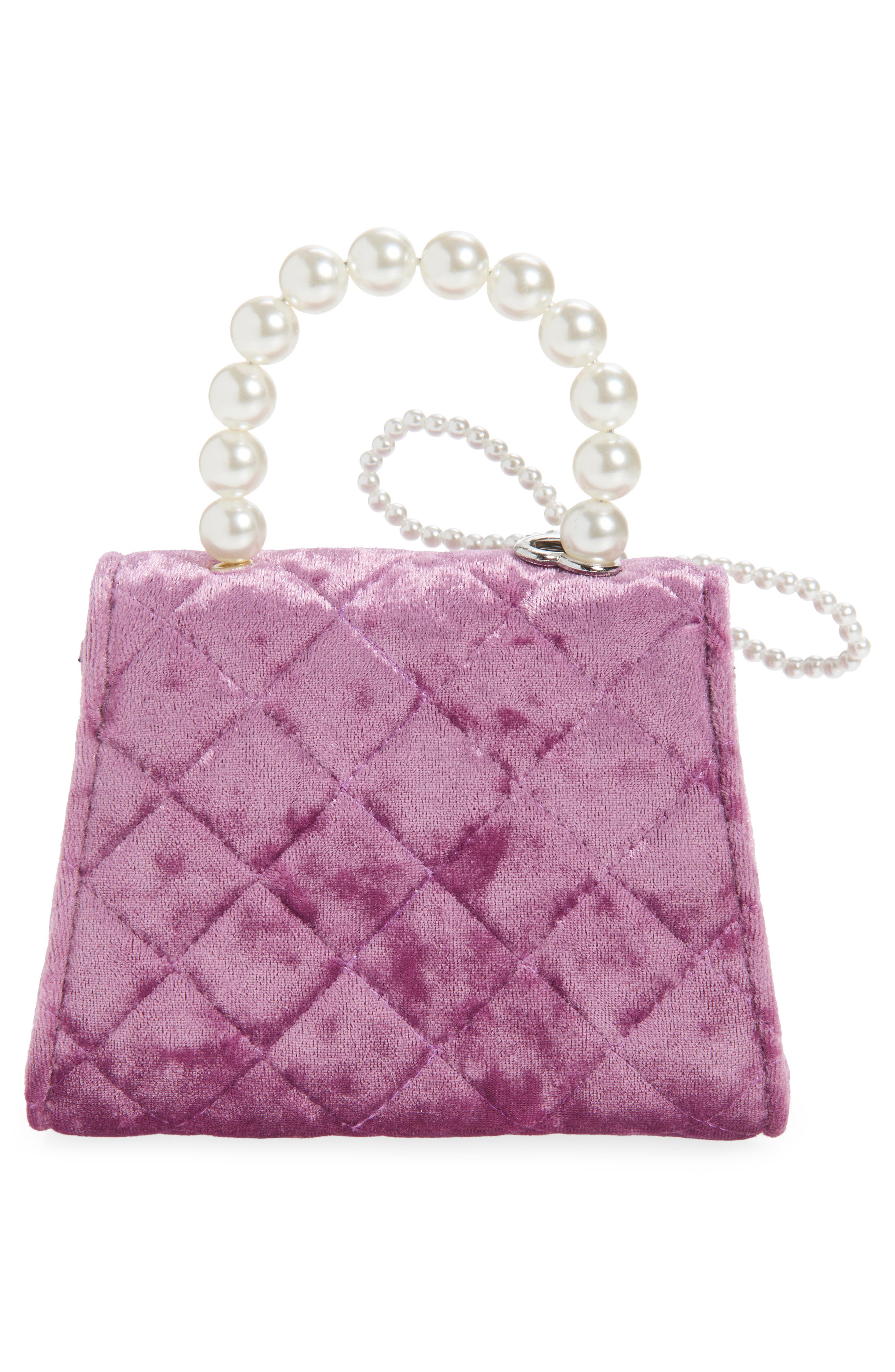 Piper & Jax Kids' Faux Pearl Bow Quilted Velvet Handbag, Alternate, color, Purple