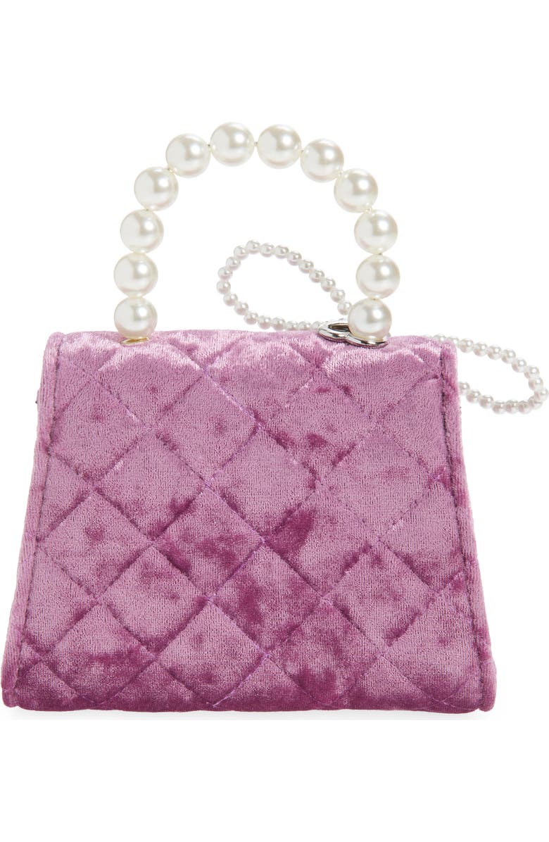 Piper & Jax Kids' Faux Pearl Bow Quilted Velvet Handbag, Alternate, color, Purple