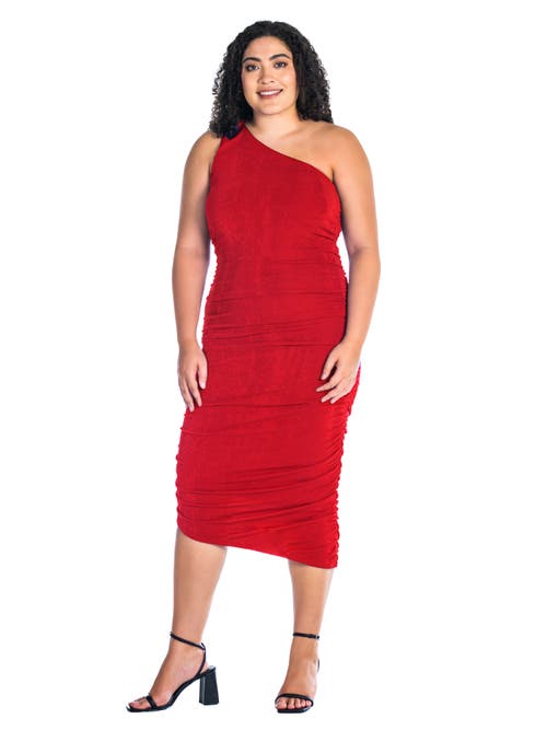24seven Comfort Apparel One Shoulder Ruched Bodycon Dress In Red