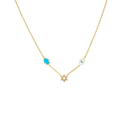 Turquoise Jewish Charms Necklace