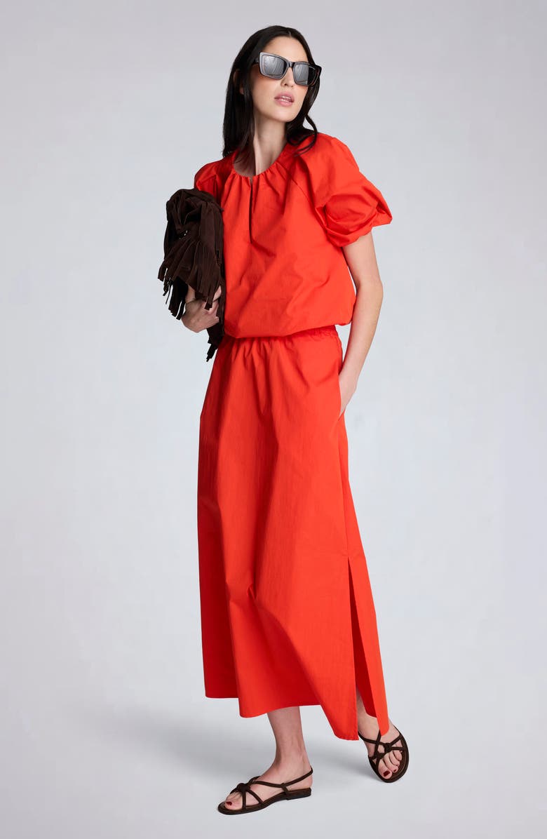 Kenneth Cole Pull On Flare Cotton Blend Maxi Skirt, Alternate, color, Lava Red