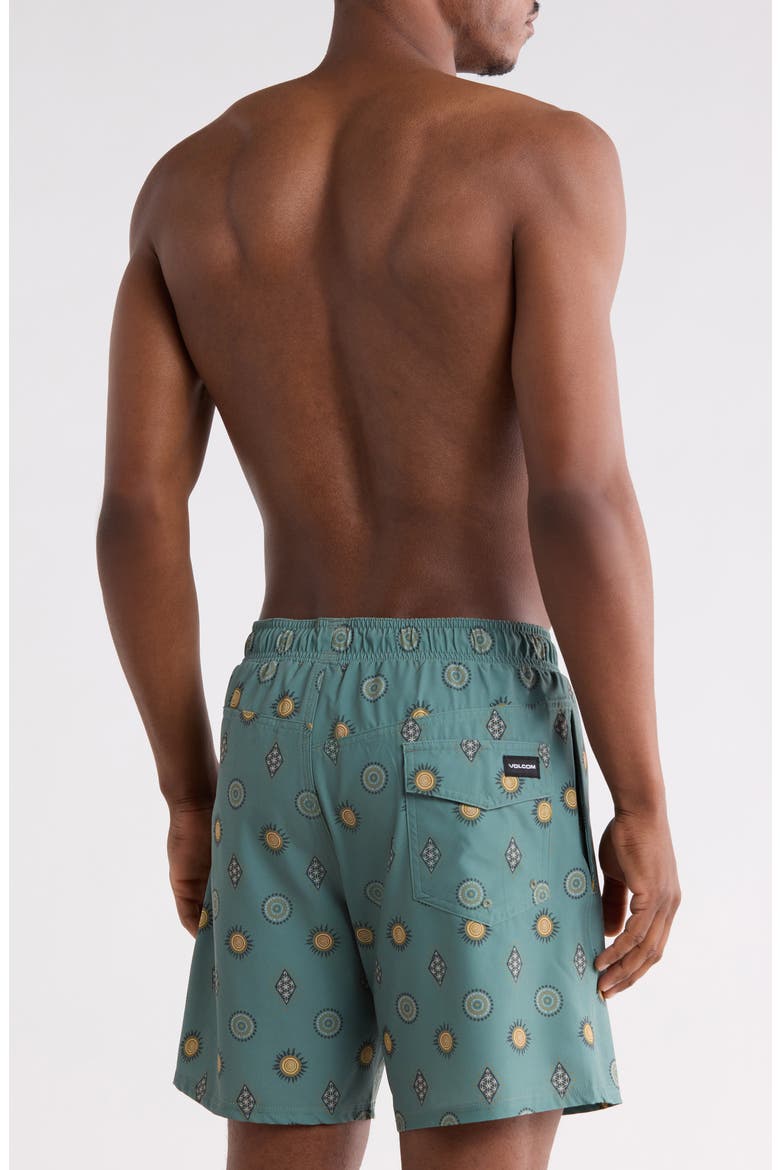 Manic Print Swim Trunks, Alternate, color, LIGHT OLIVE