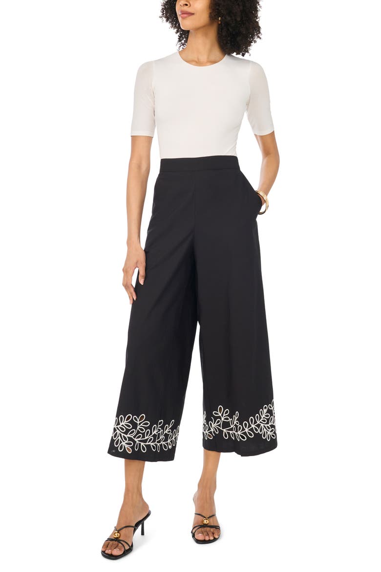Embroidered Cutout Crop Pants, Alternate, color, RICH BLACK