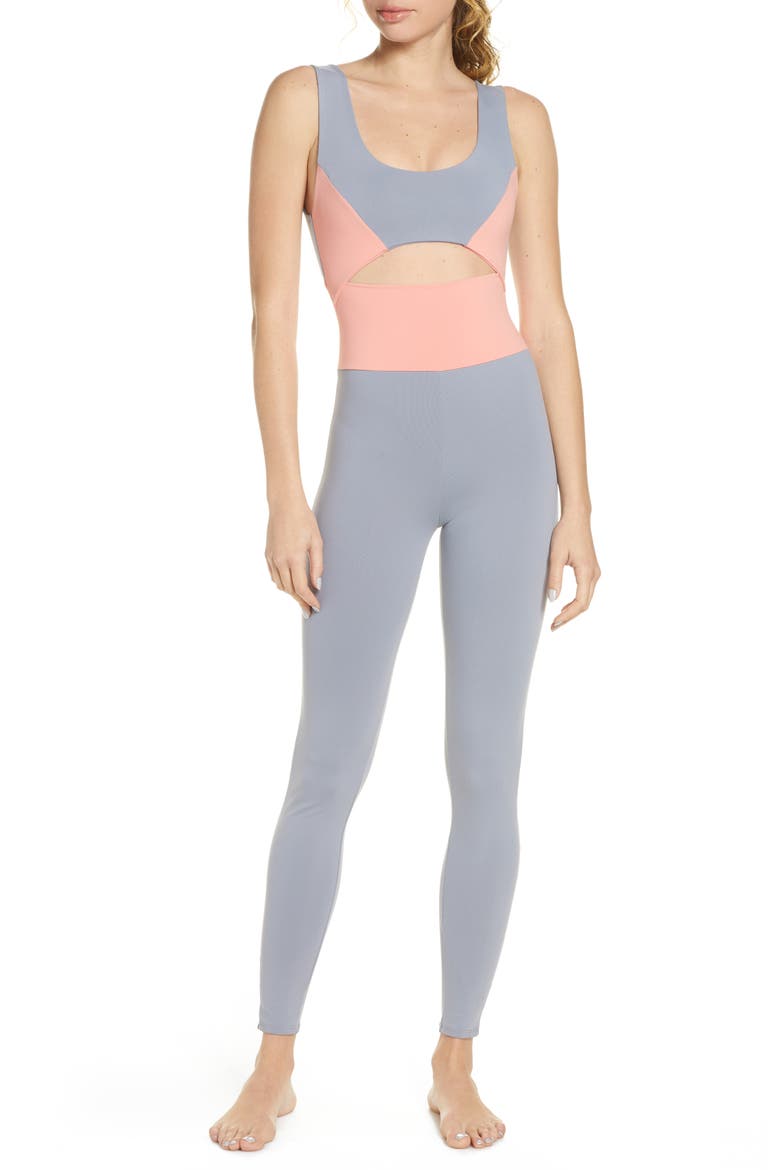 Cutout Colorblock Jumpsuit, Main, color, LILAC GREY/ BLOOMING