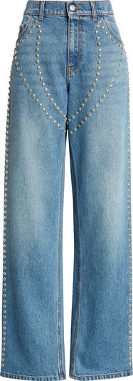 Stella McCartney Chaps Studded Denim Wide Leg Jeans
