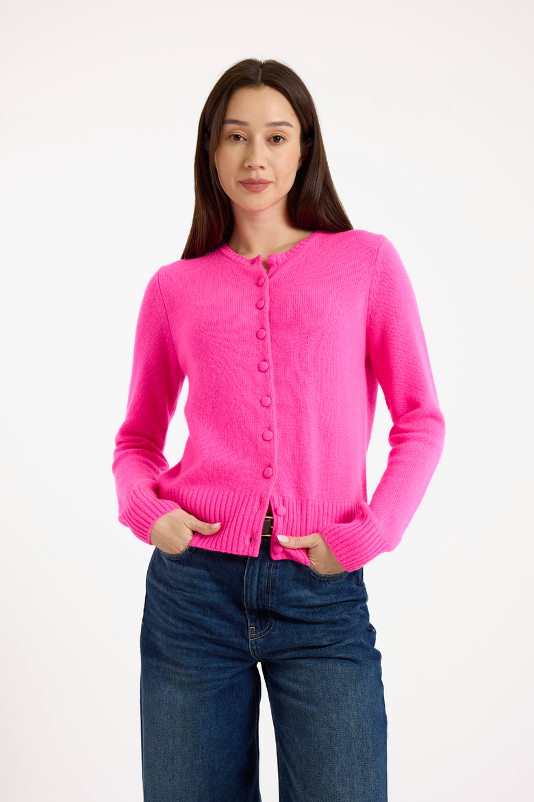 Niamh Crew Neck  100% Cashmere Cardigan, Alternate, color, DIVA PINK