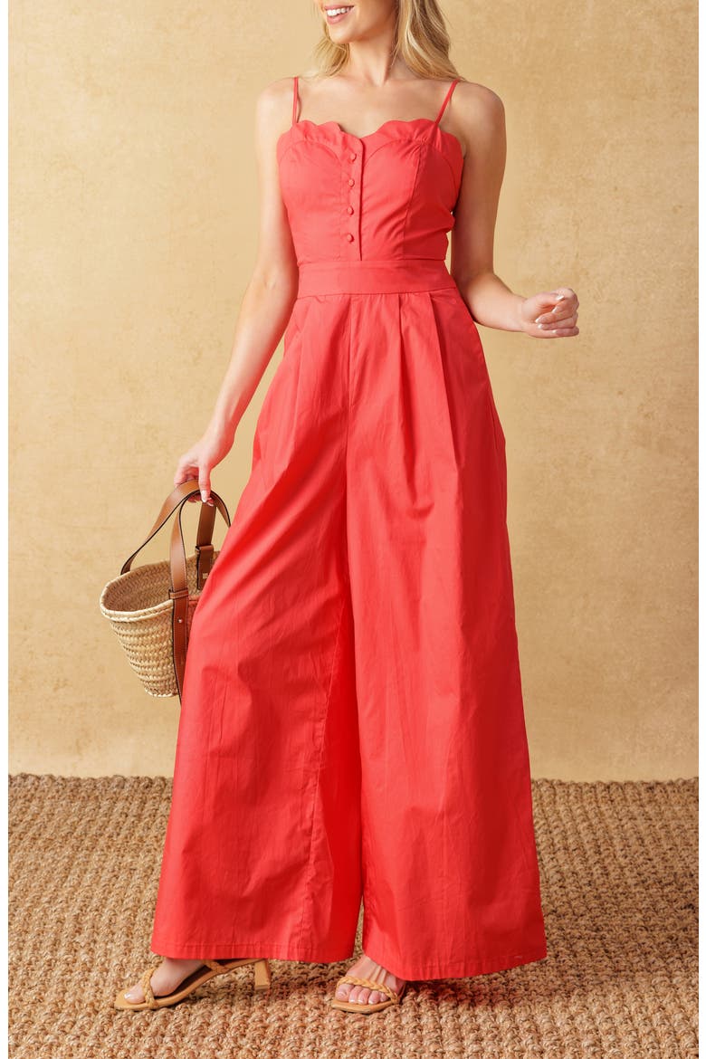 Solid Wide Leg Jumpsuit, Alternate, color, CORAL
