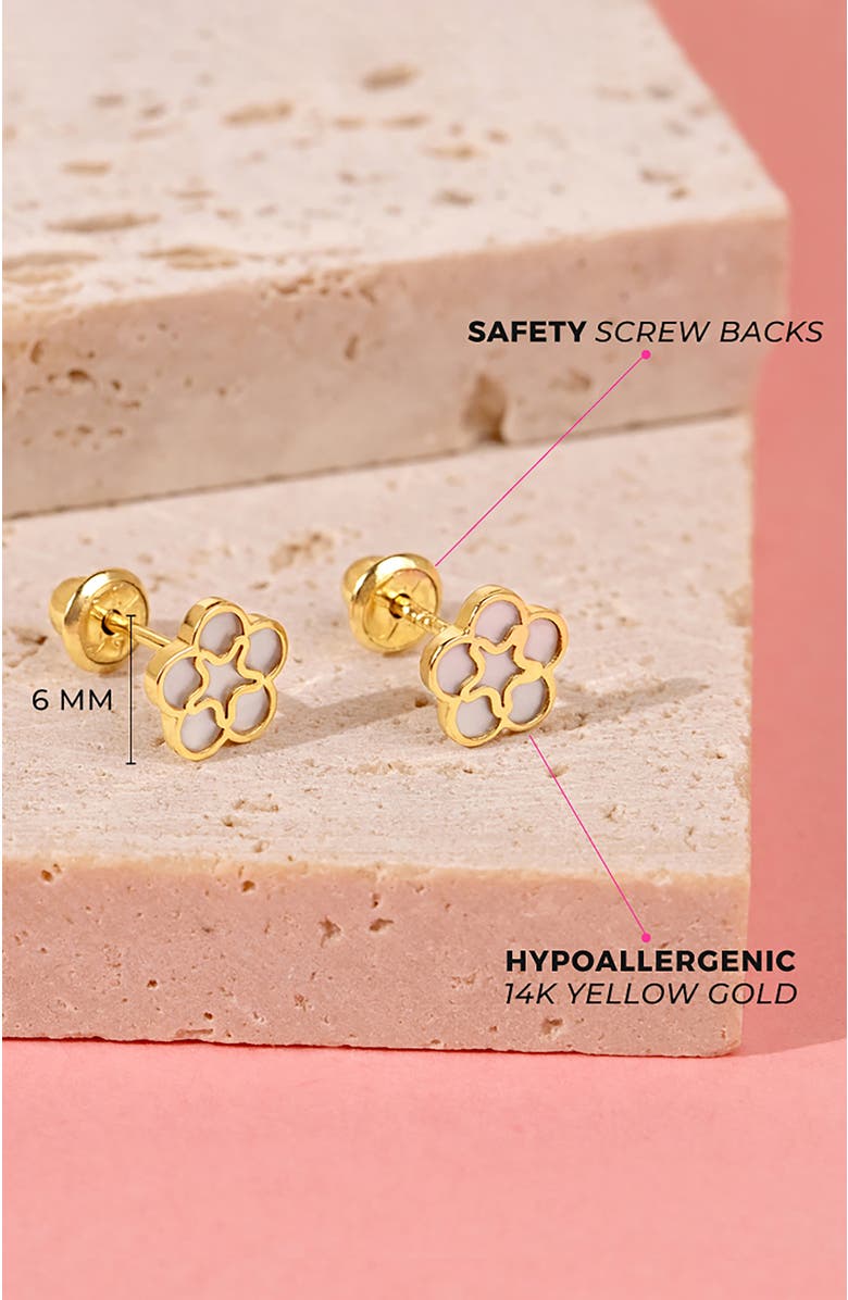 In Season Jewelry 14k Mother of Pearl Flower Earrings, Alternate, color, Gold