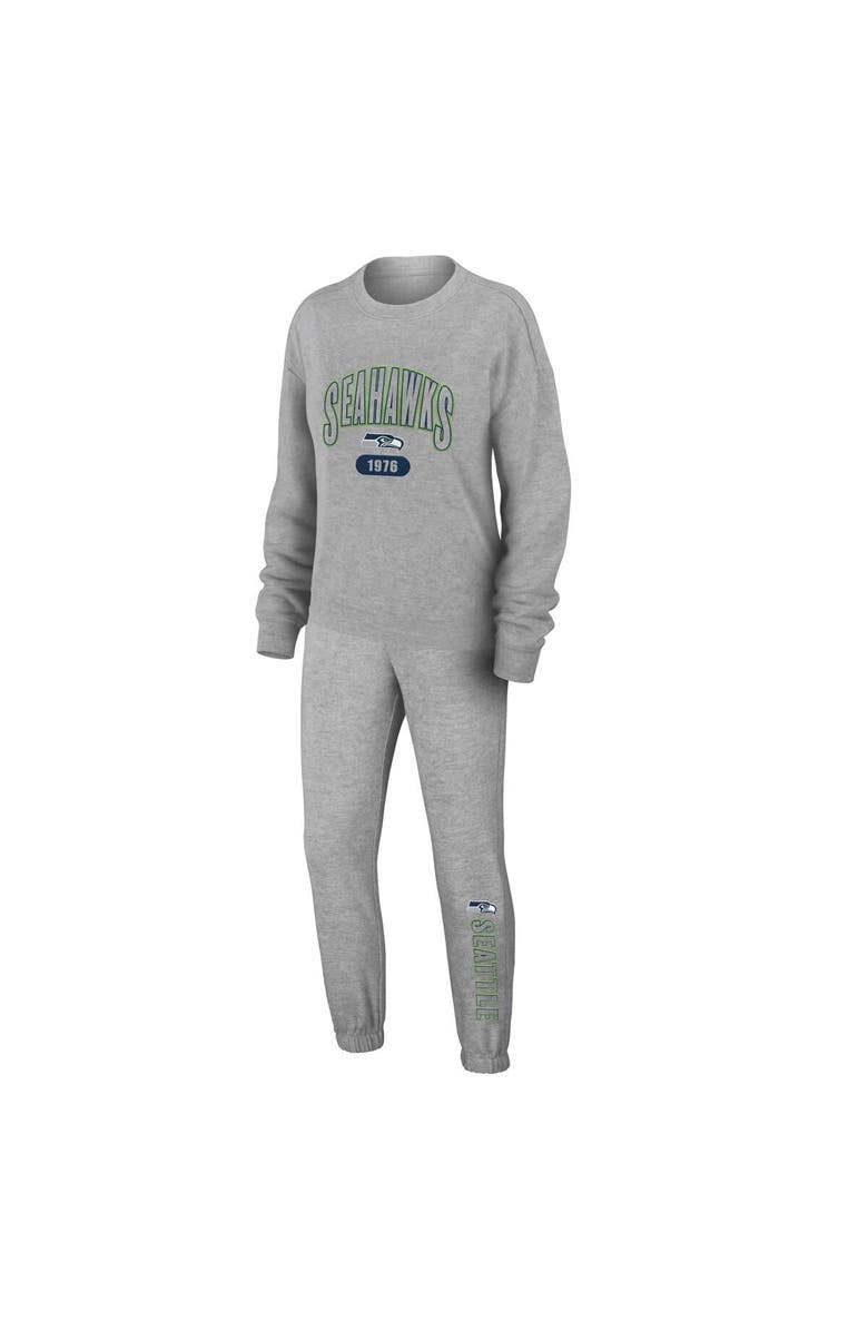 WEAR by Erin Andrews Women's WEAR by Erin Andrews Heather Gray Seattle Seahawks Knit Long Sleeve Tri-Blend T-Shirt & Pants Sleep Set, Main, color, Heather Gray
