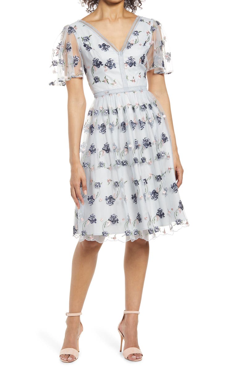 Chi Chi London Floral Embroidered Tulle Cocktail Dress, Main, color, 