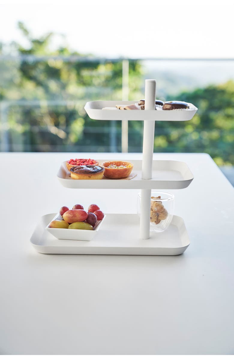 Yamazaki Tower Three-Tier Steel Serving Stand, Alternate, color, White