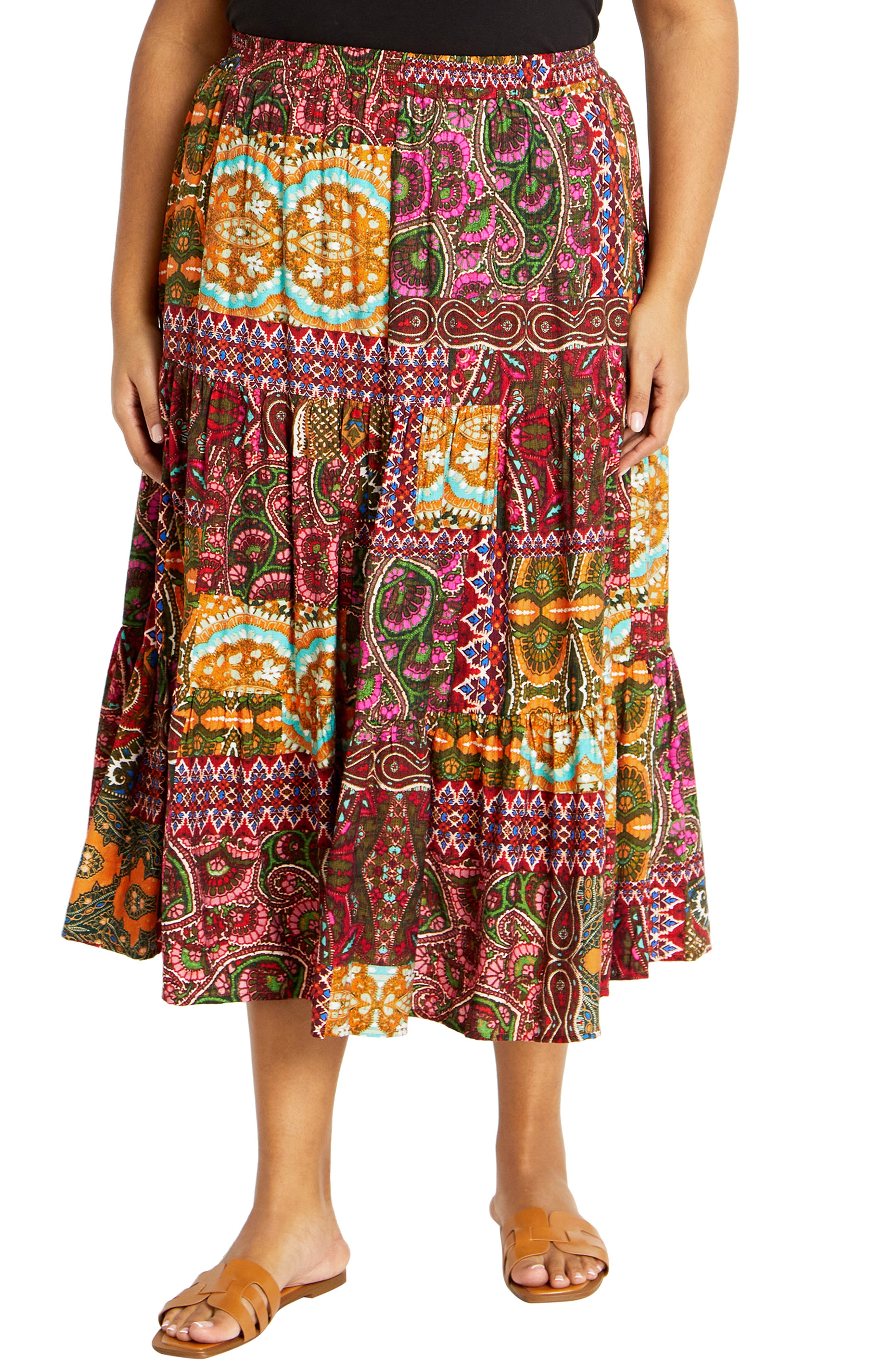 City Chic Erica Print Midi Skirt