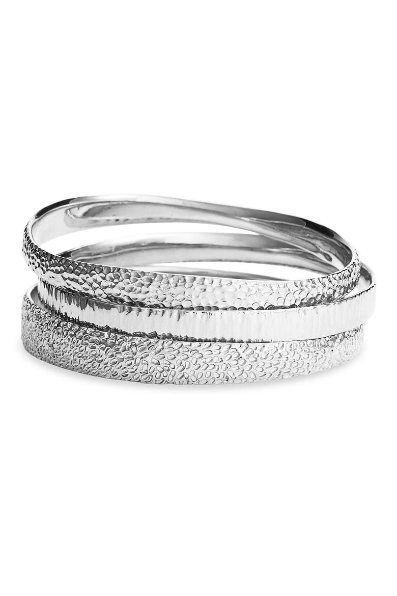'Neo Geometric' Textured Bangles, Main, color, SHINY SILVER