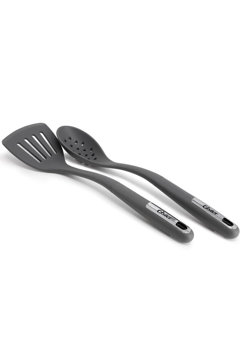Ridgecrest 2 Piece Silicone Kitchen Tool Slotted Spoon and Turner Set, Alternate, color, Gray