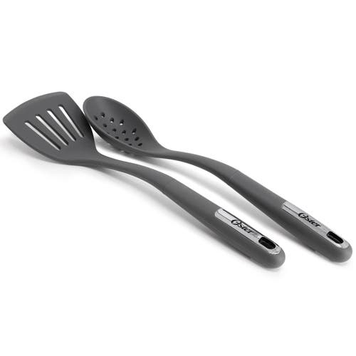Oster Ridgecrest 2 Piece Silicone Kitchen Tool Slotted Spoon And Turner Set In Gray