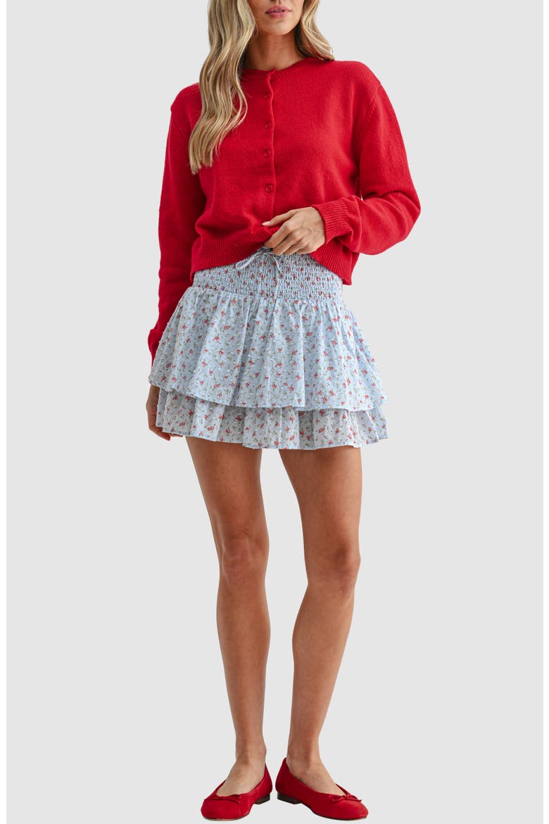 Floral Smocked Waist Ruffle Miniskirt, Alternate, color, PERIWINKLE DITSY