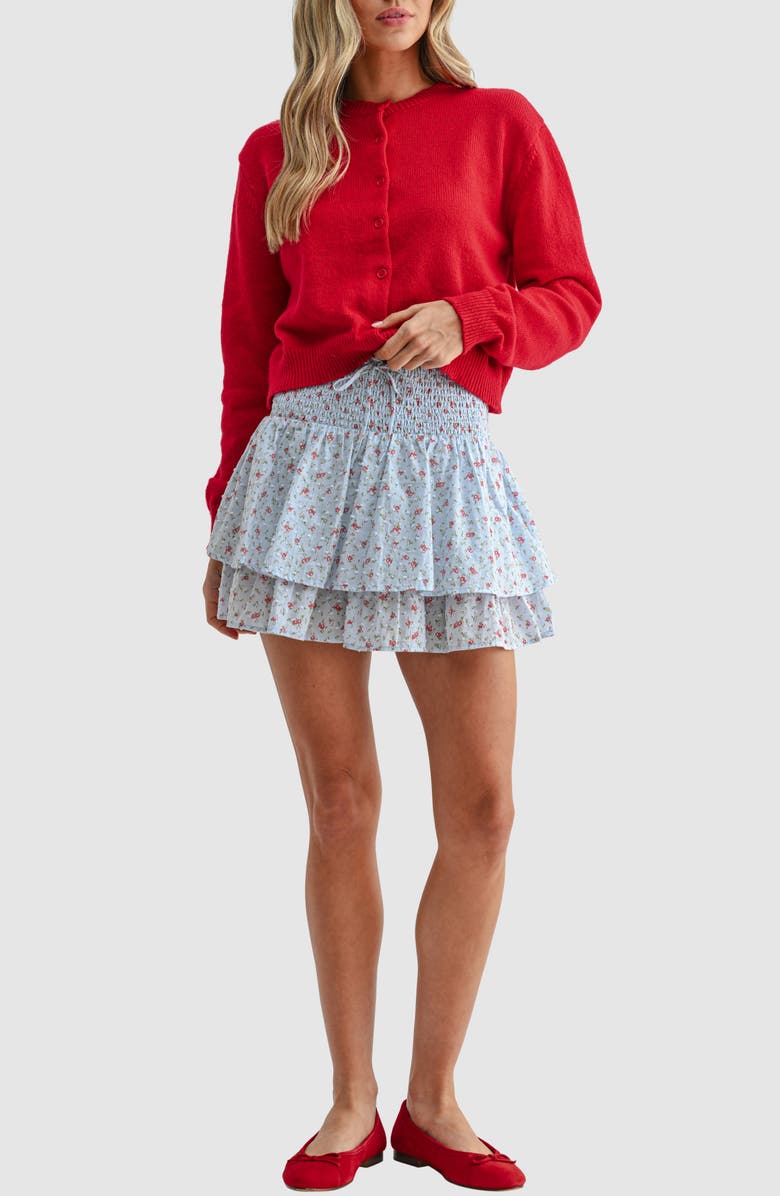Lush Floral Smocked Waist Ruffle Miniskirt, Alternate, color, Periwinkle Ditsy