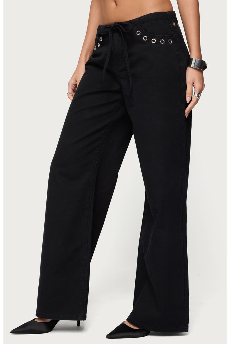 Grommet Low Rise Wide Leg Jeans, Alternate, color, BLACK-WASHED