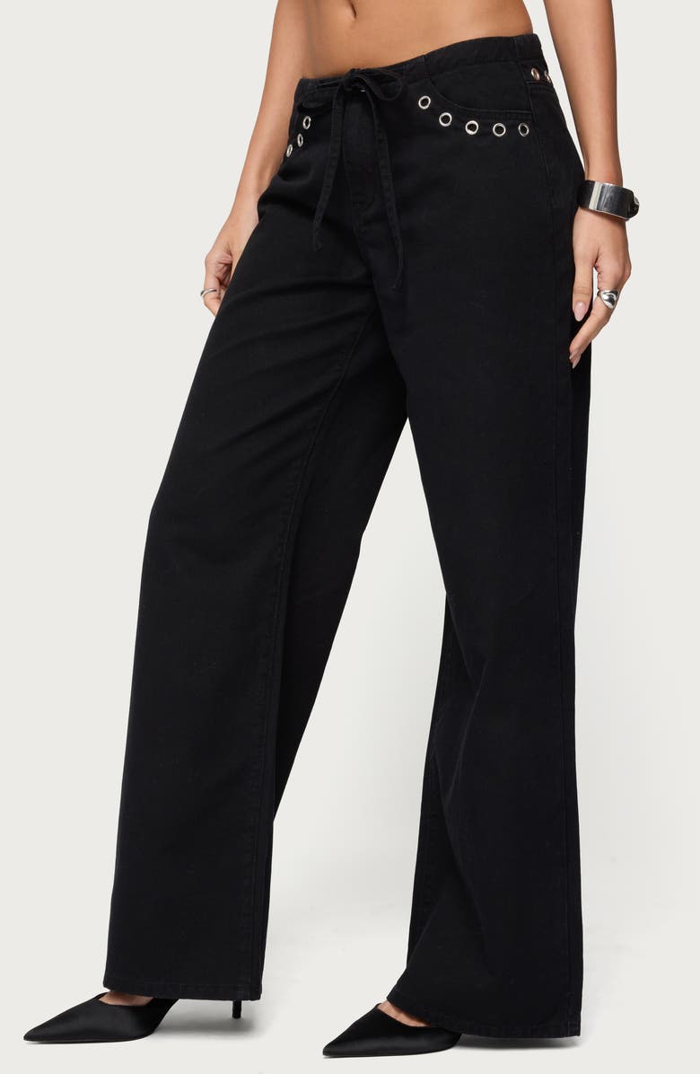 EDIKTED Grommet Low Rise Wide Leg Jeans, Alternate, color, 