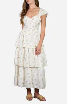 AUGUST SKY Floral Cap Sleeve Tiered Sundress