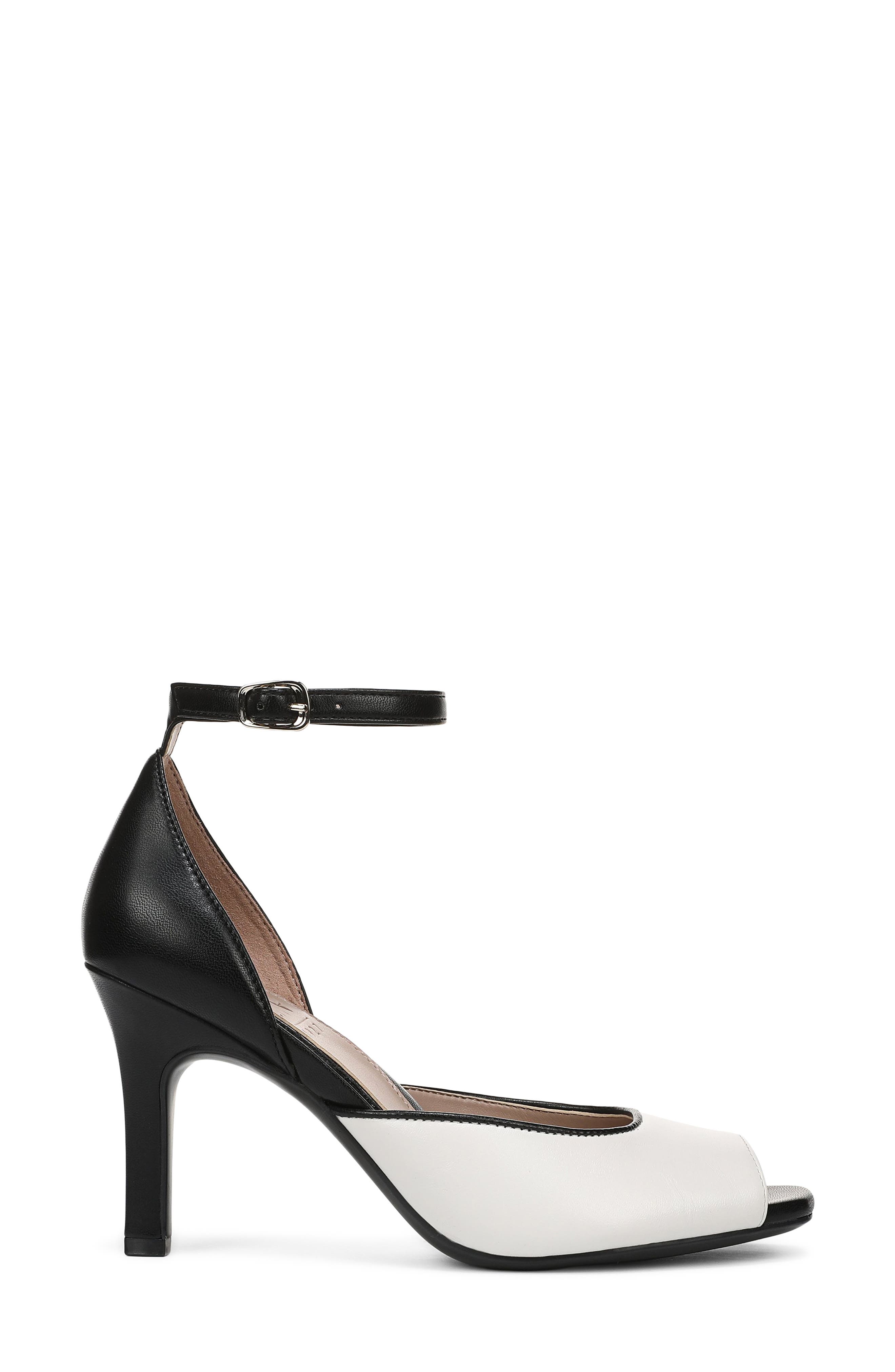 Asha Ankle Strap Peep Toe Pump, Alternate, color, WARM WHITE/BLACK