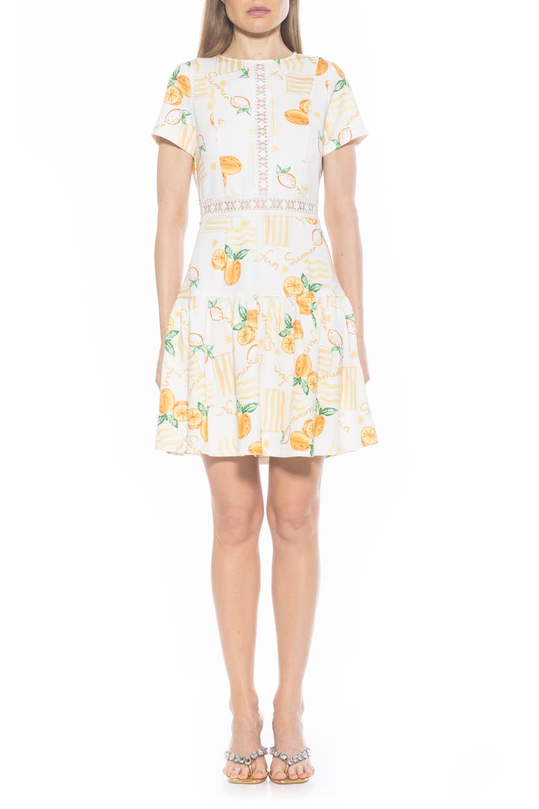 Alexa Lace Trim Fit & Flare Dress, Main, color, LEMONCELLO