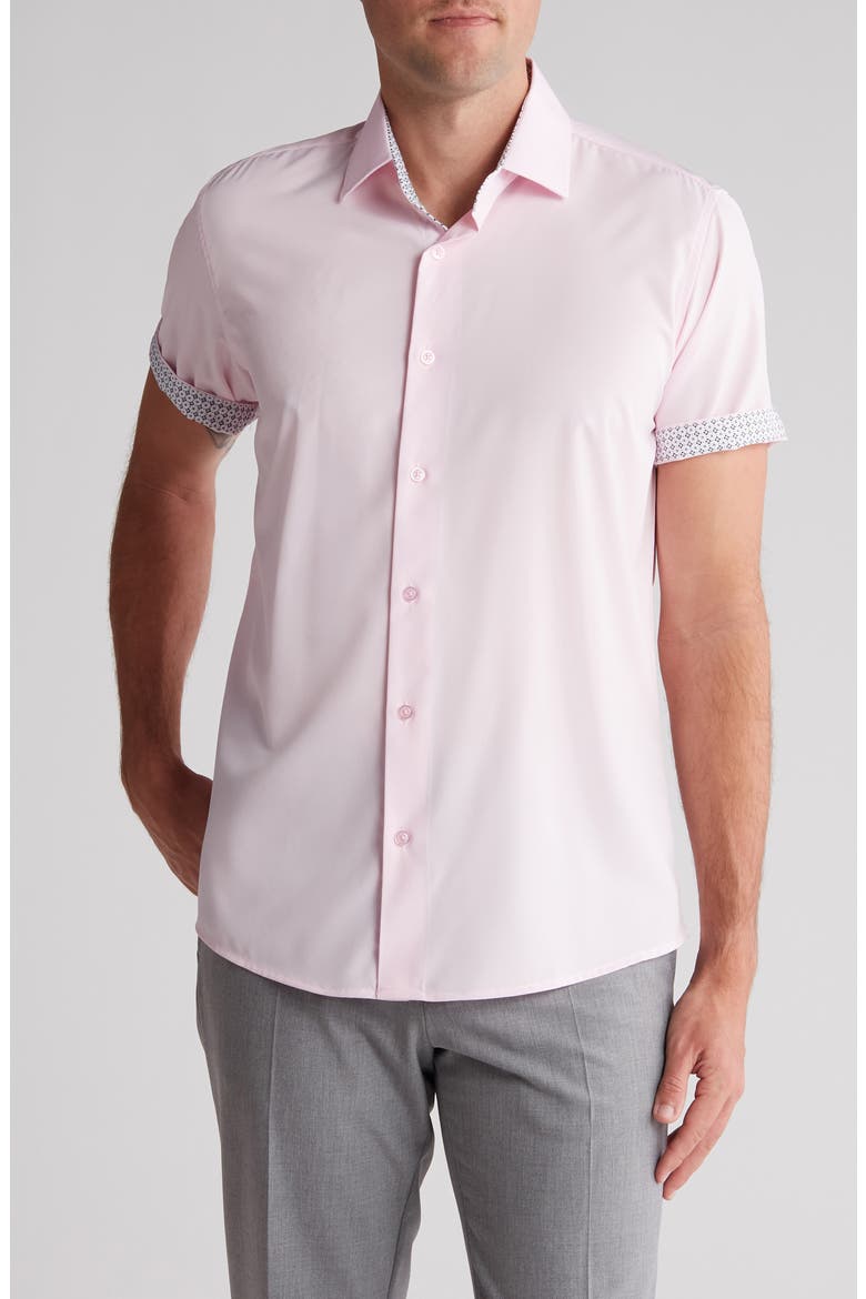 Slim Fit Performance Short Sleeve Button-Up Shirt, Main, color, LIGHT PINK
