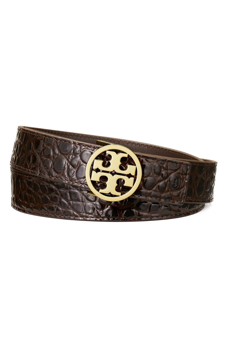 Tory Burch Miller Croc Embossed Leather Belt, Main, color, 
