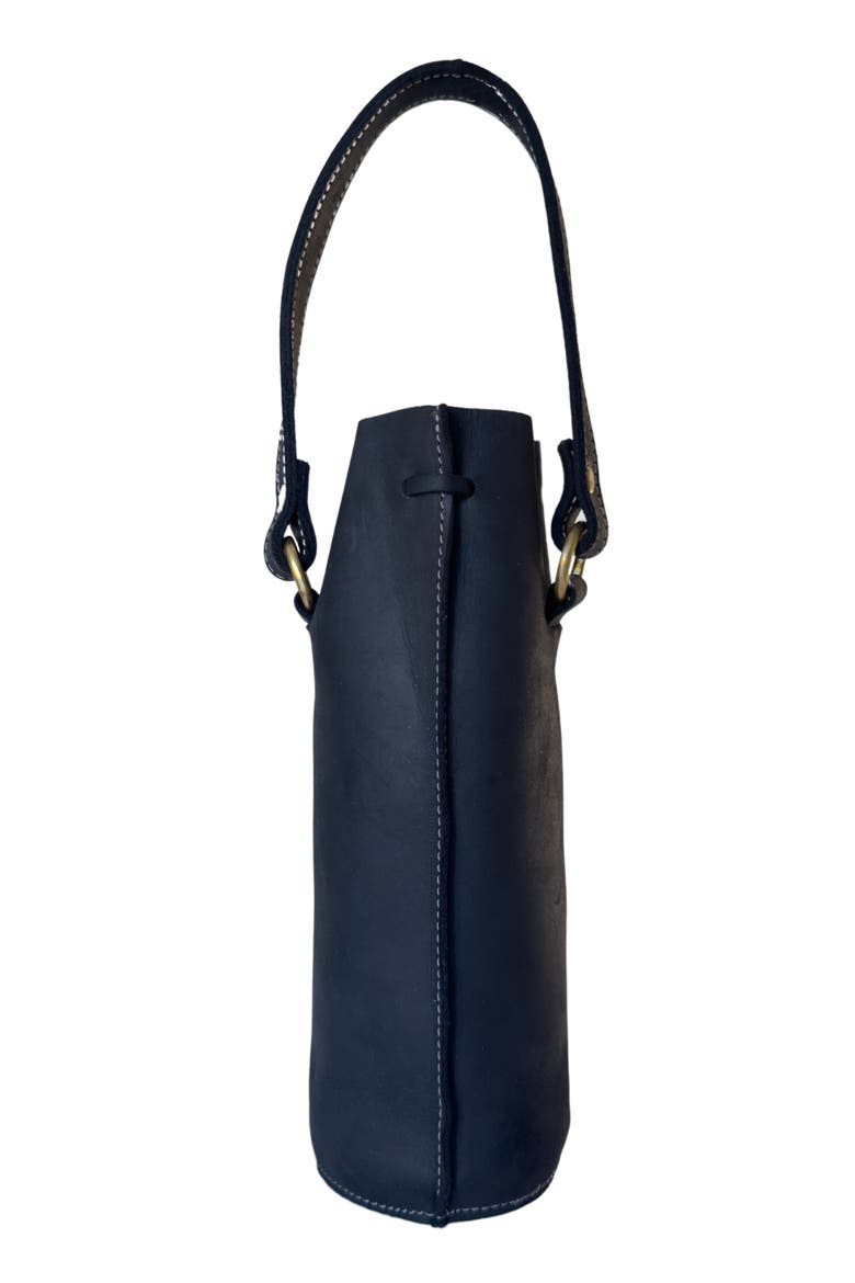 Leather Bottle Tote with Pocket, Alternate, color, Black Nubuck