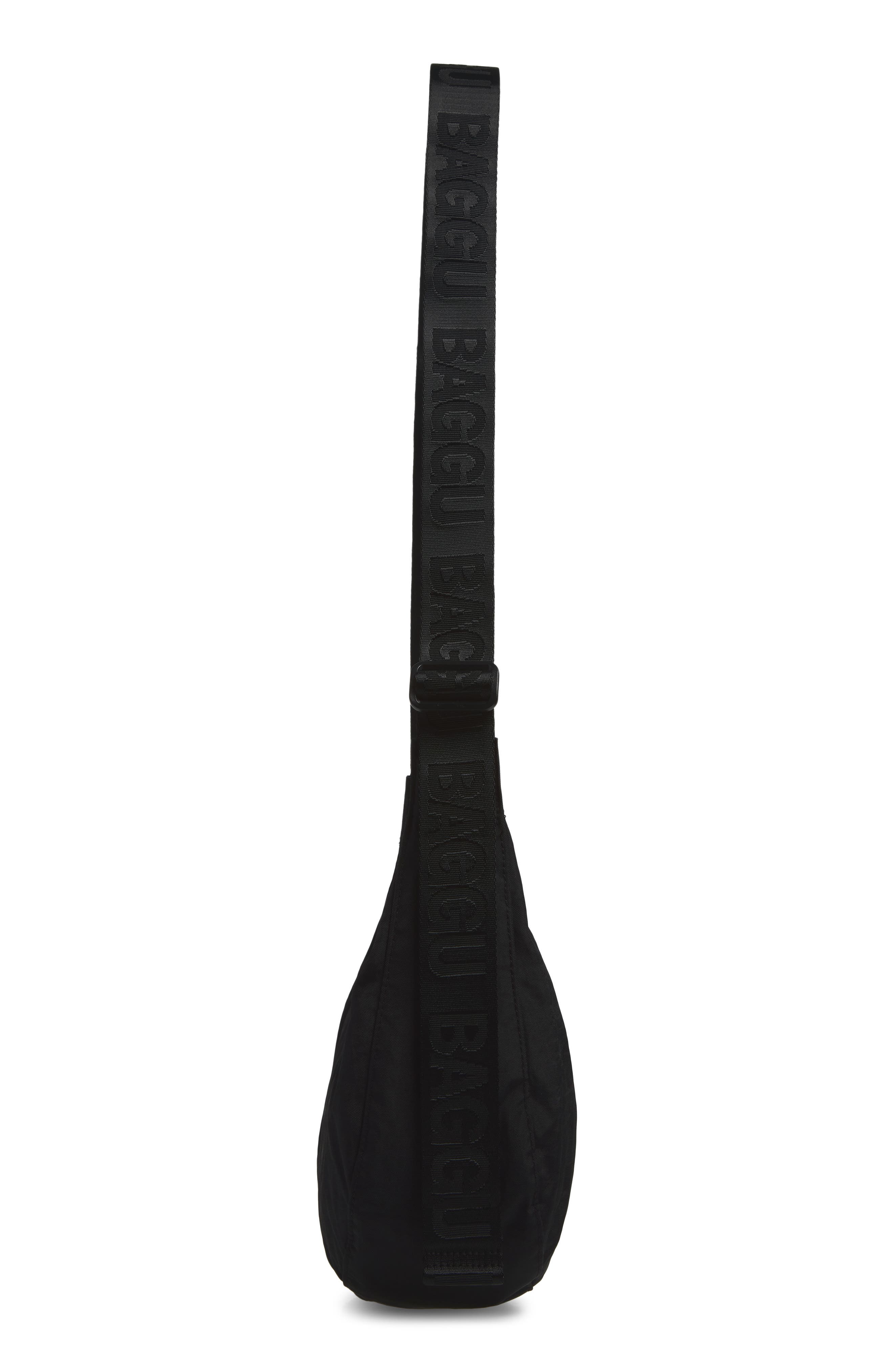 Medium Crescent Recycled Nylon Crossbody Bag, Alternate, color, BLACK